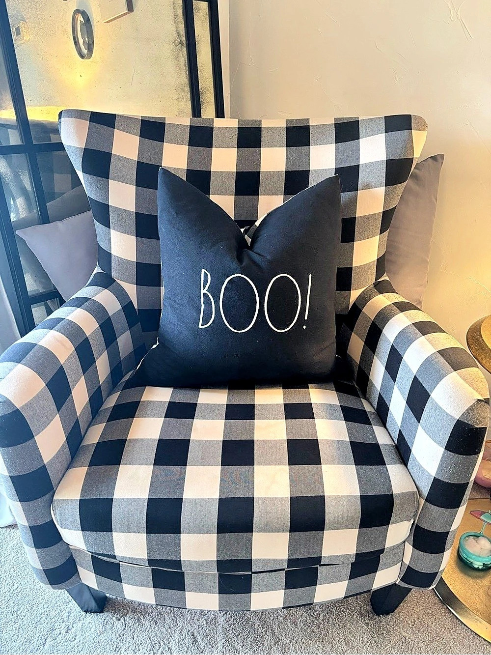Rae Dunn BOO! Accent Pillow Black & White Checkered Accent Pillow